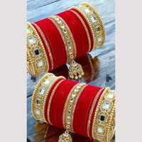 Pooja Bangles Designer Velvet And Pearl Kundan Bangles Set