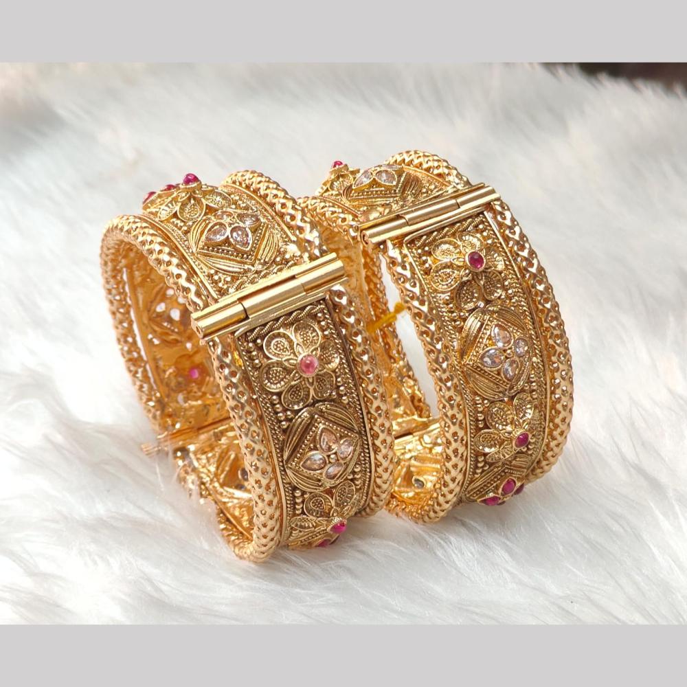 Pooja Bangles Pota Stone And Pearl Designer Openable Bangles Set ...