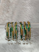 Pooja Bangles Rhodium Plated Stylish Raindrop Pattern Glass Kashmirir Bangles Set