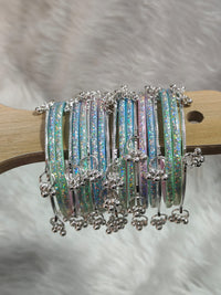 Pooja Bangles Rhodium Plated Stylish Raindrop Pattern Glass Kashmirir Bangles Set