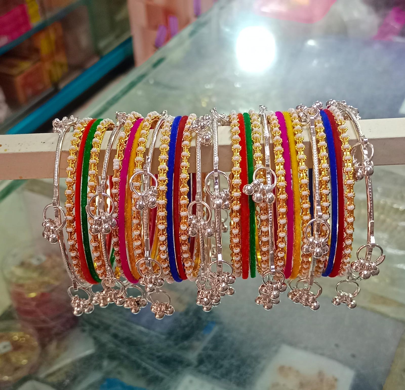 Pooja Bangles Stylish Pearl Kashmiri Velvet Bangles Set