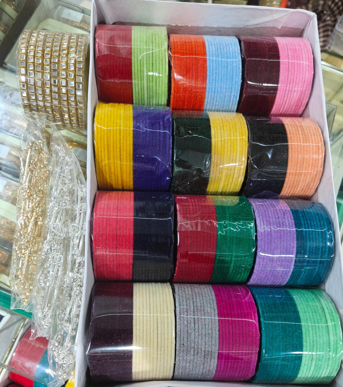 Pooja Bangles Stylish Pearl Kashmiri Velvet Bangles Set