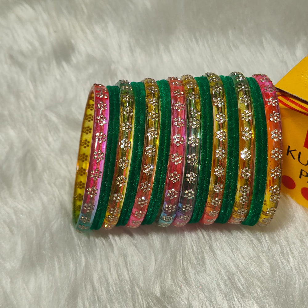 Pooja Bangles Glamorous Austrian Stone Velvet Glass Bangles Set