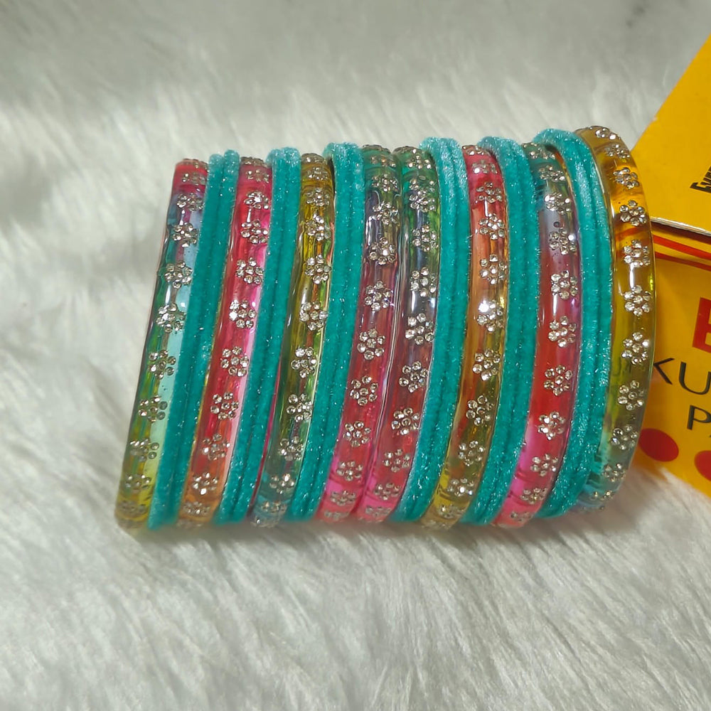 Pooja Bangles Glamorous Austrian Stone Velvet Glass Bangles Set