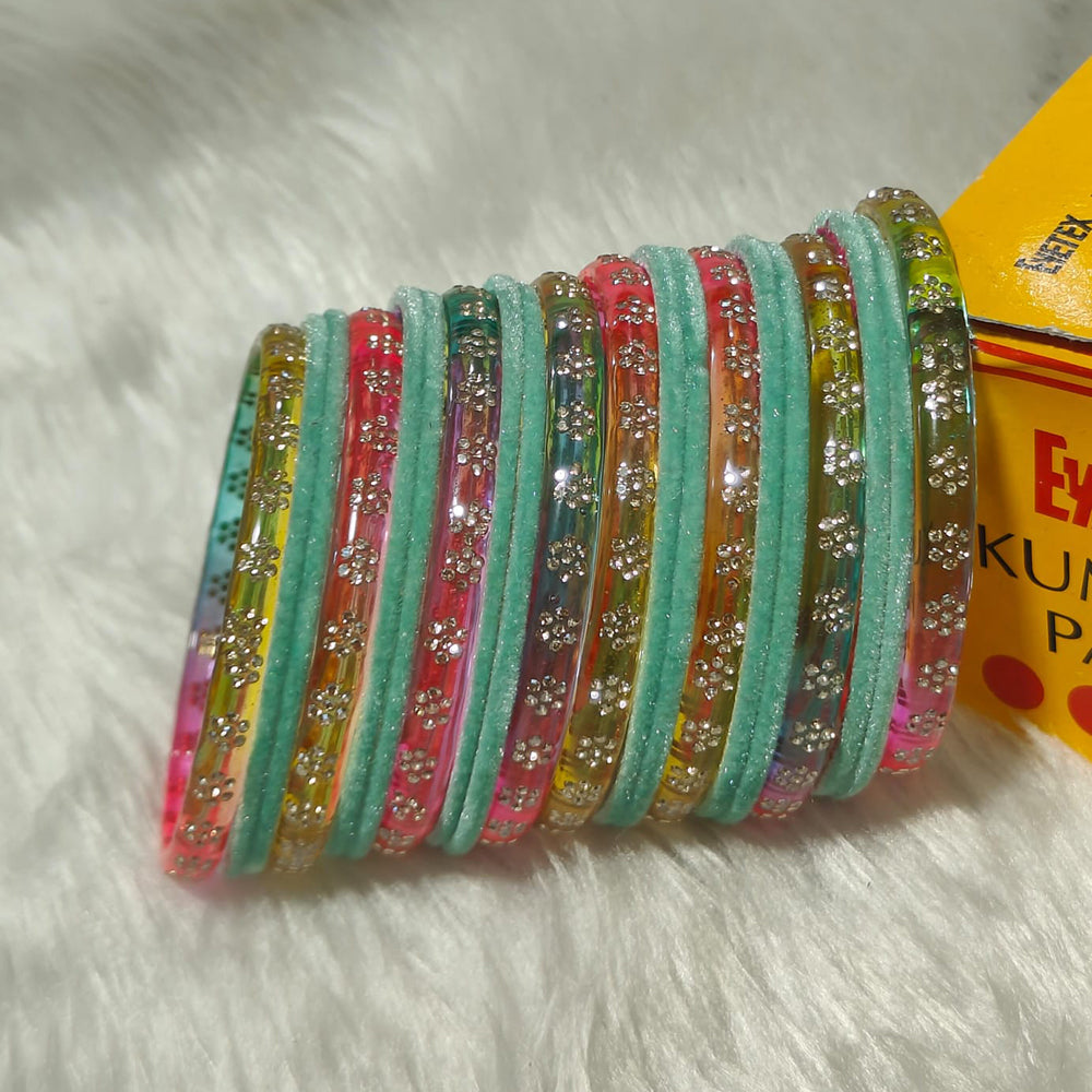 Pooja Bangles Glamorous Austrian Stone Velvet Glass Bangles Set