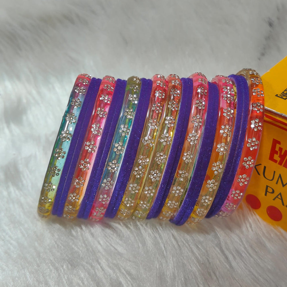 Pooja Bangles Glamorous Austrian Stone Velvet Glass Bangles Set