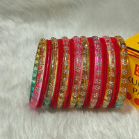 Pooja Bangles Glamorous Austrian Stone Velvet Glass Bangles Set