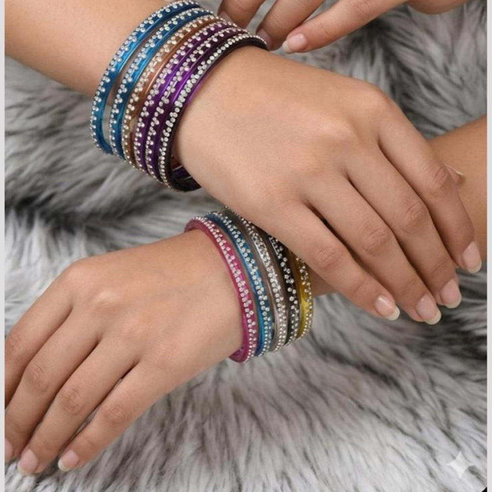 Pooja Bangles Stylish Austrian Stone Multi Color Glass Bangles Set