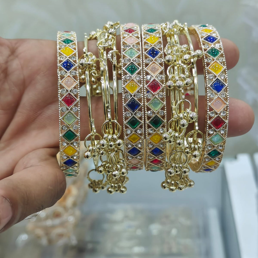 Pooja Bangles Glamorous Pota Stone And Kashmiri Ghungroo Bangles Set
