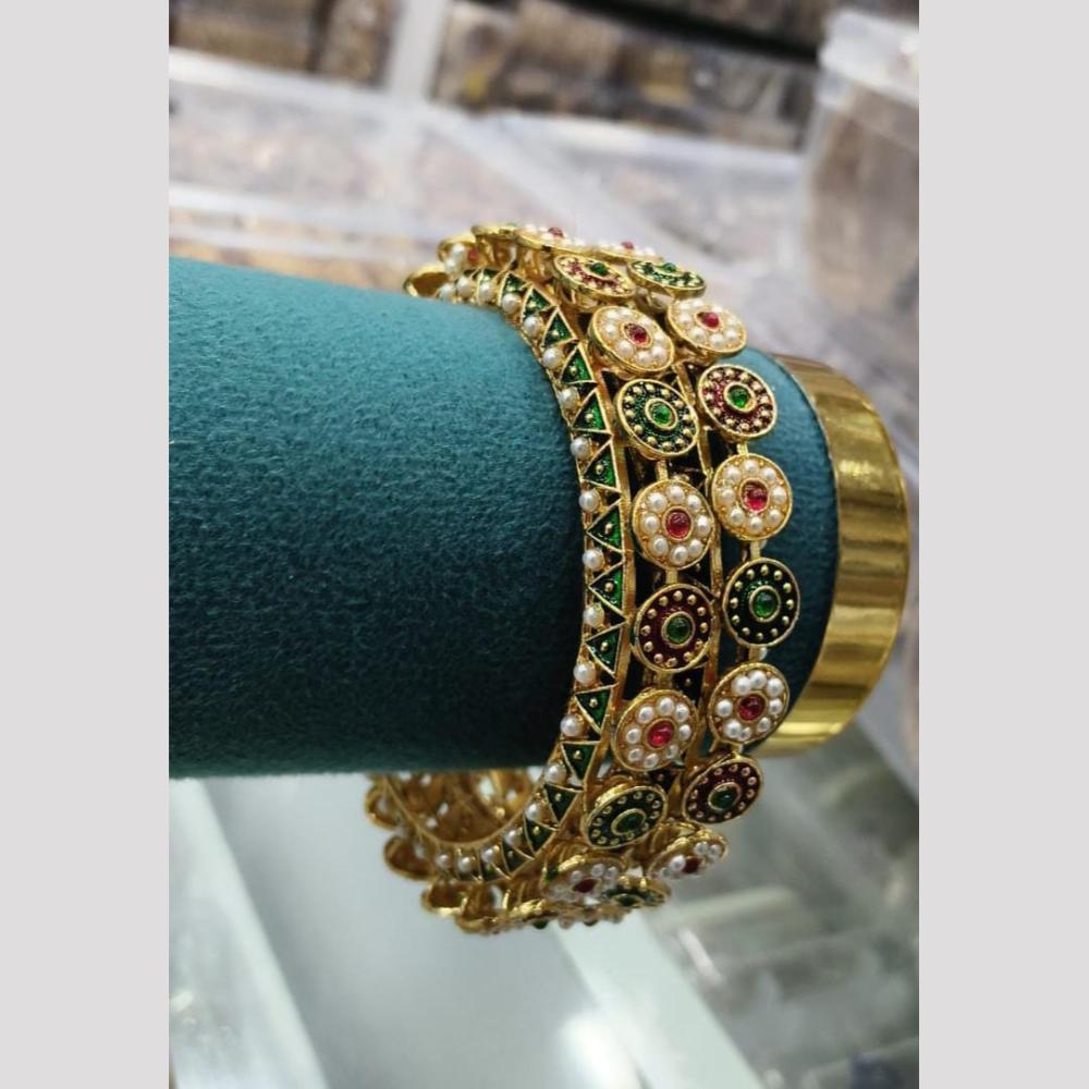 Pooja Bangles Classic Pota Stone And Pearl Meenakari Bangles Set