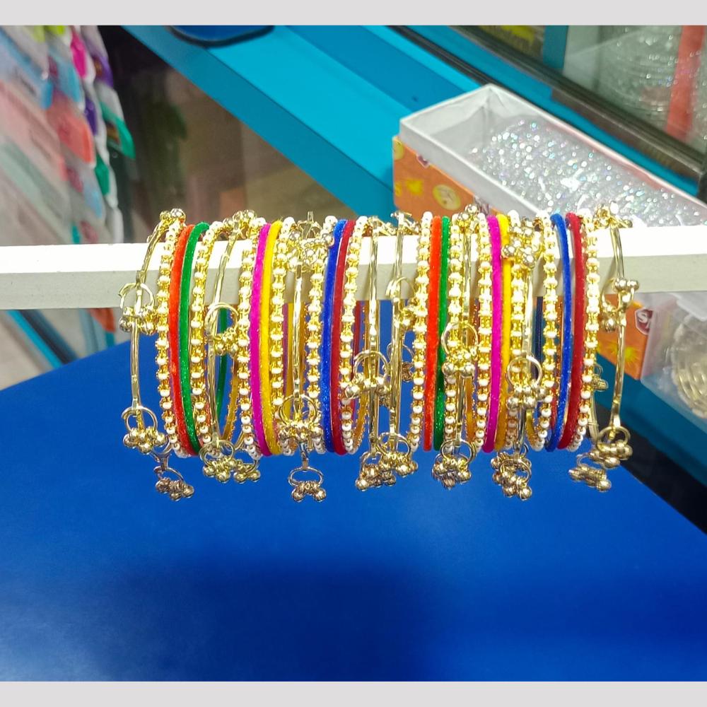 Pooja Bangles Classic Kashmiri Ghungroo And Pearl Velvet Bangles Set