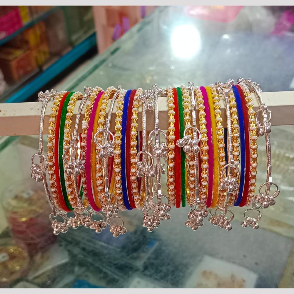 Pooja Bangles Classic Kashmiri Ghungroo And Pearl Velvet Bangles Set