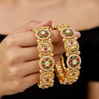 Pooja Bangles Heritage Pota Stone And Pearl Openable Bangles Set
