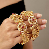 Pooja Bangles Heritage Pota Stone And Pearl Openable Bangles Set