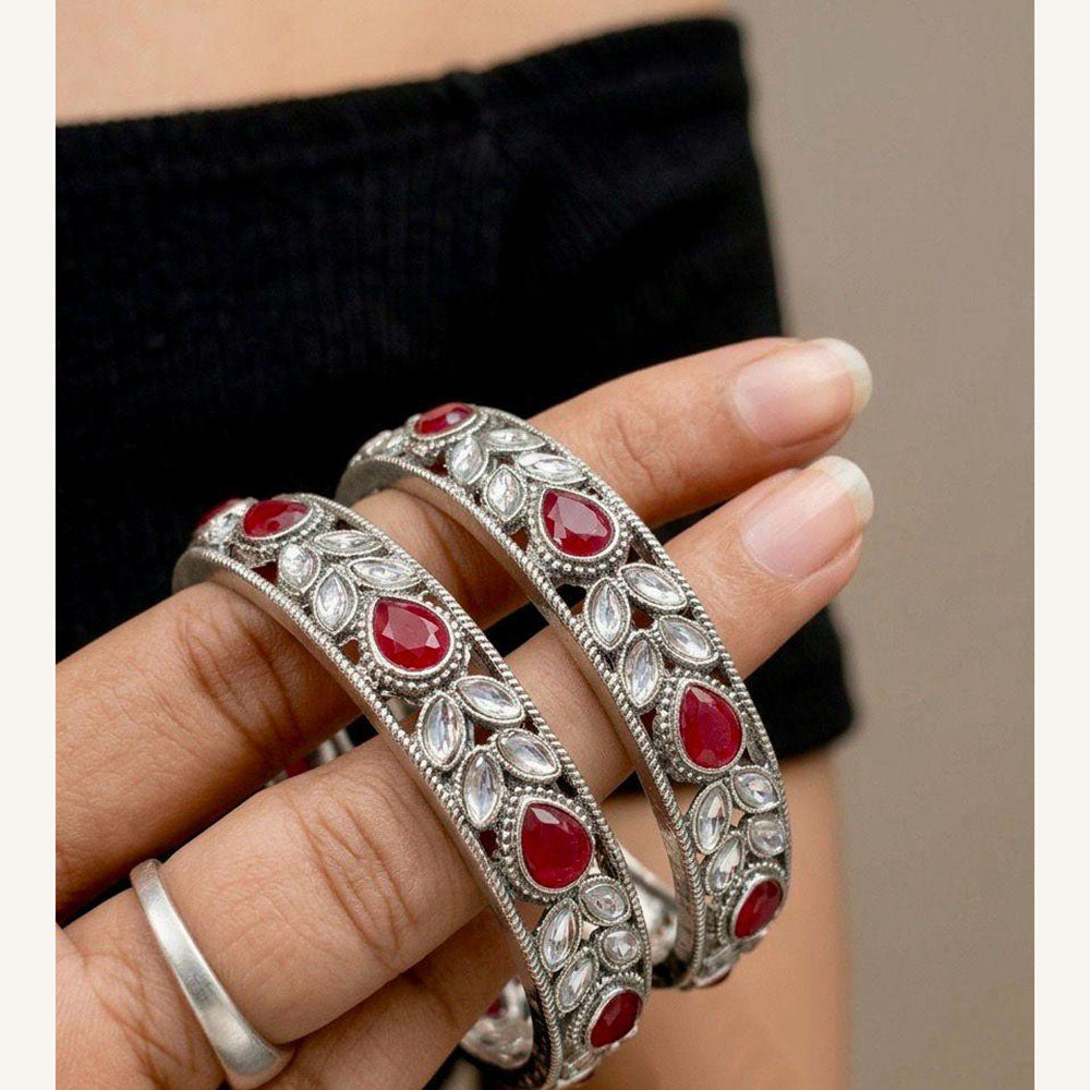 Pooja Bangles Oxidised Finish Pota Stone Designer Bangles Set