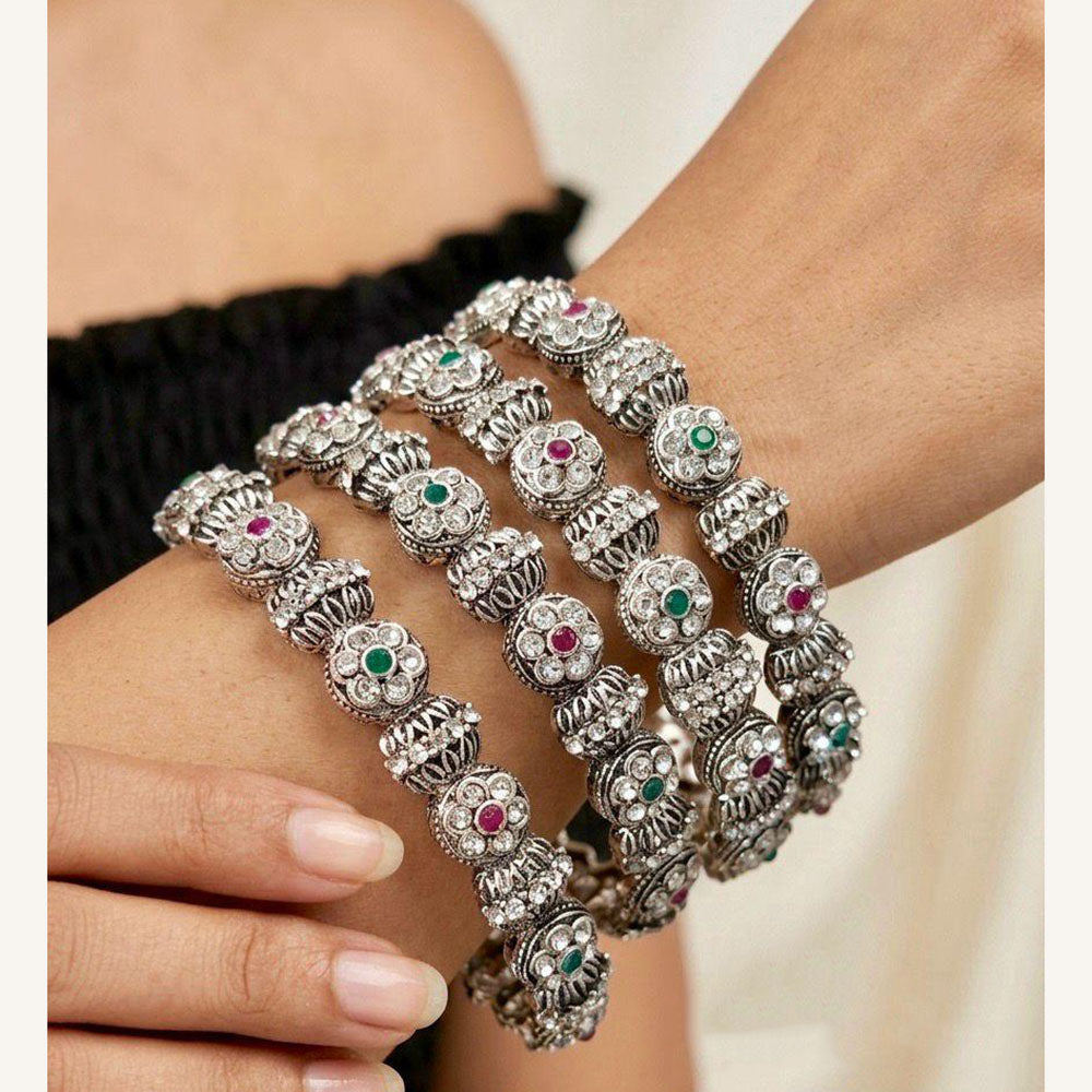Pooja Bangles Oxidised Finish Pota Stone Designer Bangles Set