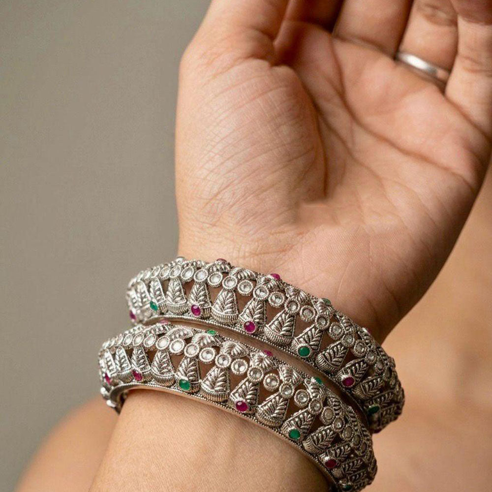 Pooja Bangles Oxidised Finish Pota Stone Designer Bangles Set