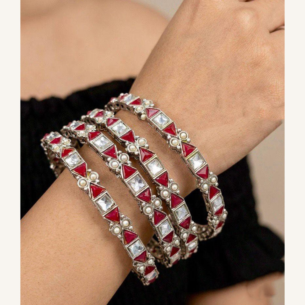 Pooja Bangles Oxidised Finish Pota Stone And Pearl Designer Bangles Set