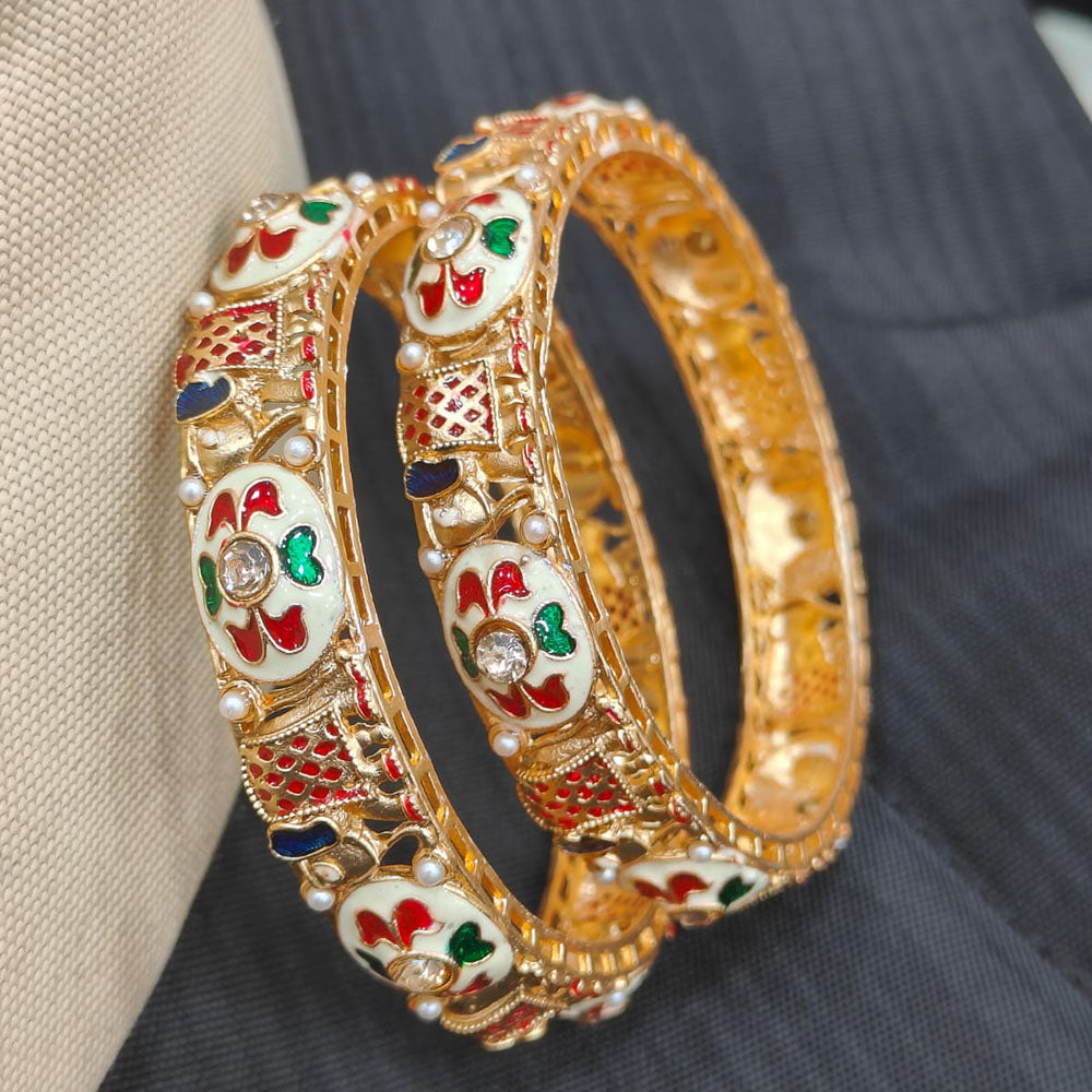 Pooja Bangles Elegant Kundan Stone And Pearl Meenakari Designer Bangles Set