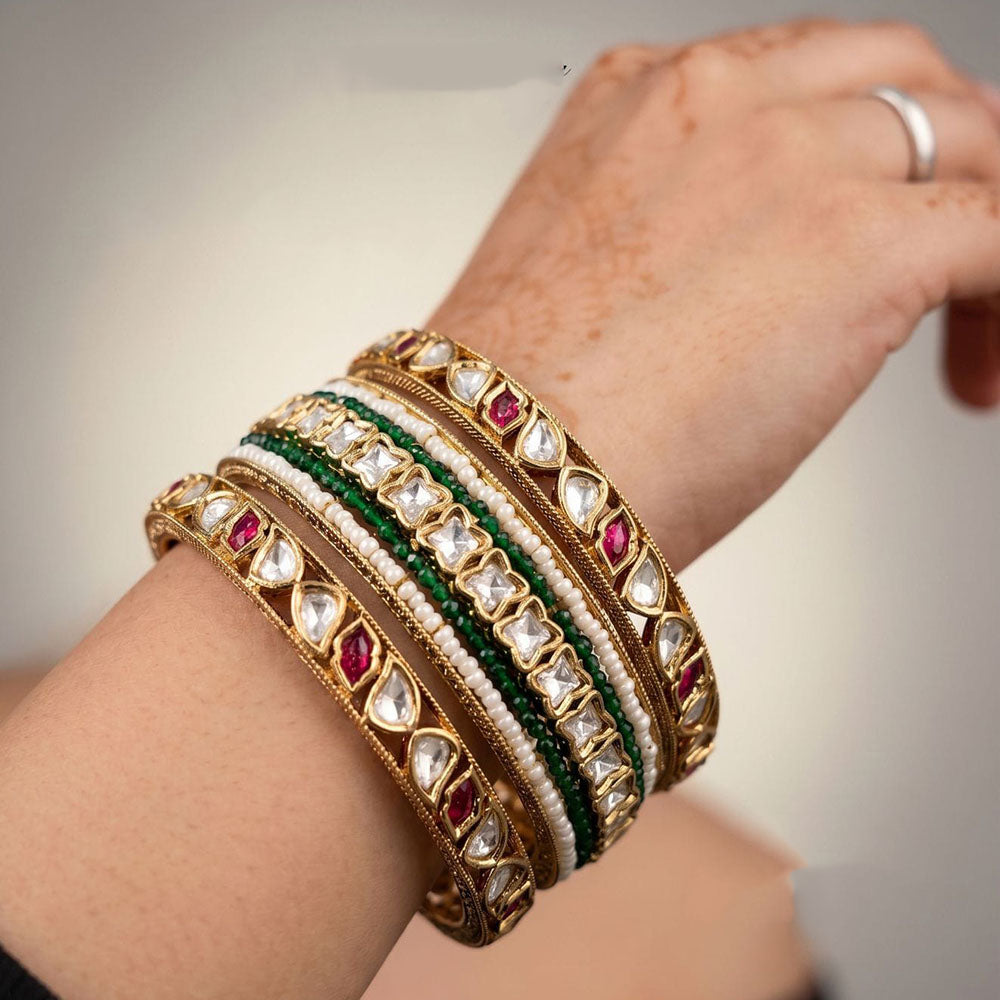 Pooja Bangles Elegant Polki Kundan And Pearl Designer Bangles Set