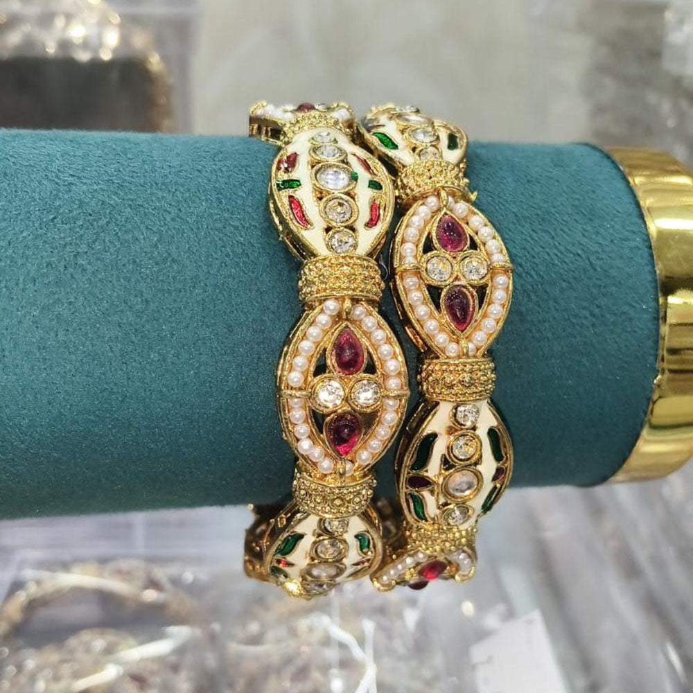 Pooja Bangles Traditional Pota Stone And Pearl Meenakari Bangles Set
