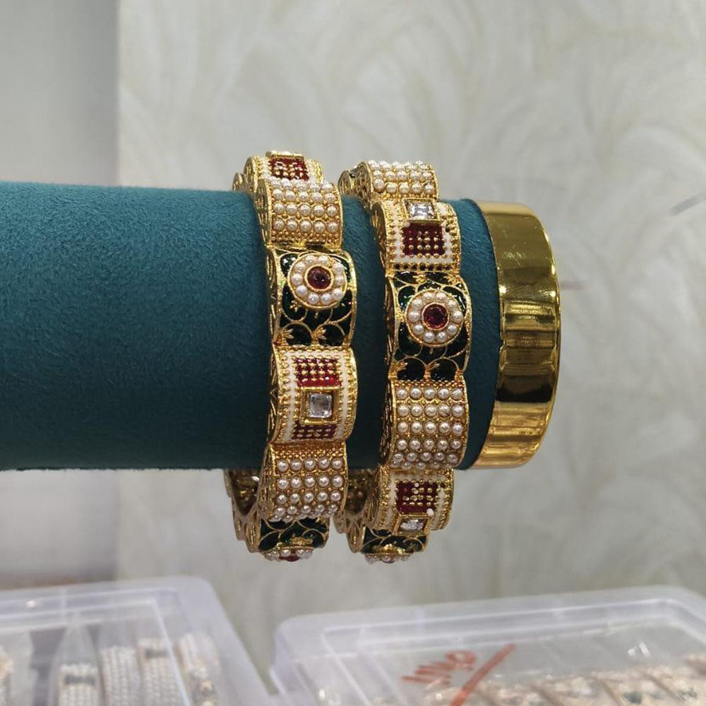 Pooja Bangles Traditional Pota Stone And Pearl Meenakari Bangles Set