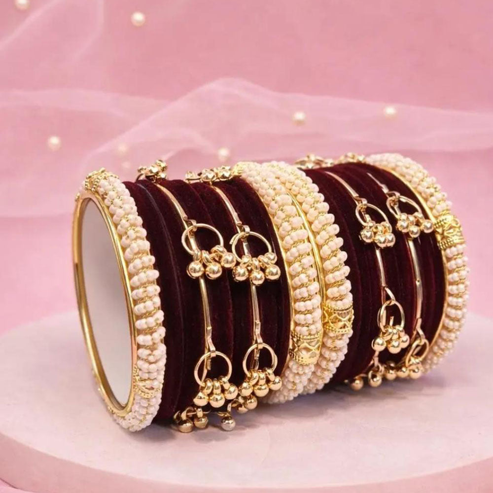 Pooja Bangles Classic Kashmiri Ghungroo And Pearl Velvet Bangles Set