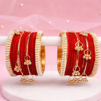 Pooja Bangles Classic Kashmiri Ghungroo And Pearl Velvet Bangles Set