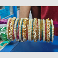 Pooja Bangles Sparkling Raindrop And Pearl Designer Bangles Set for Women