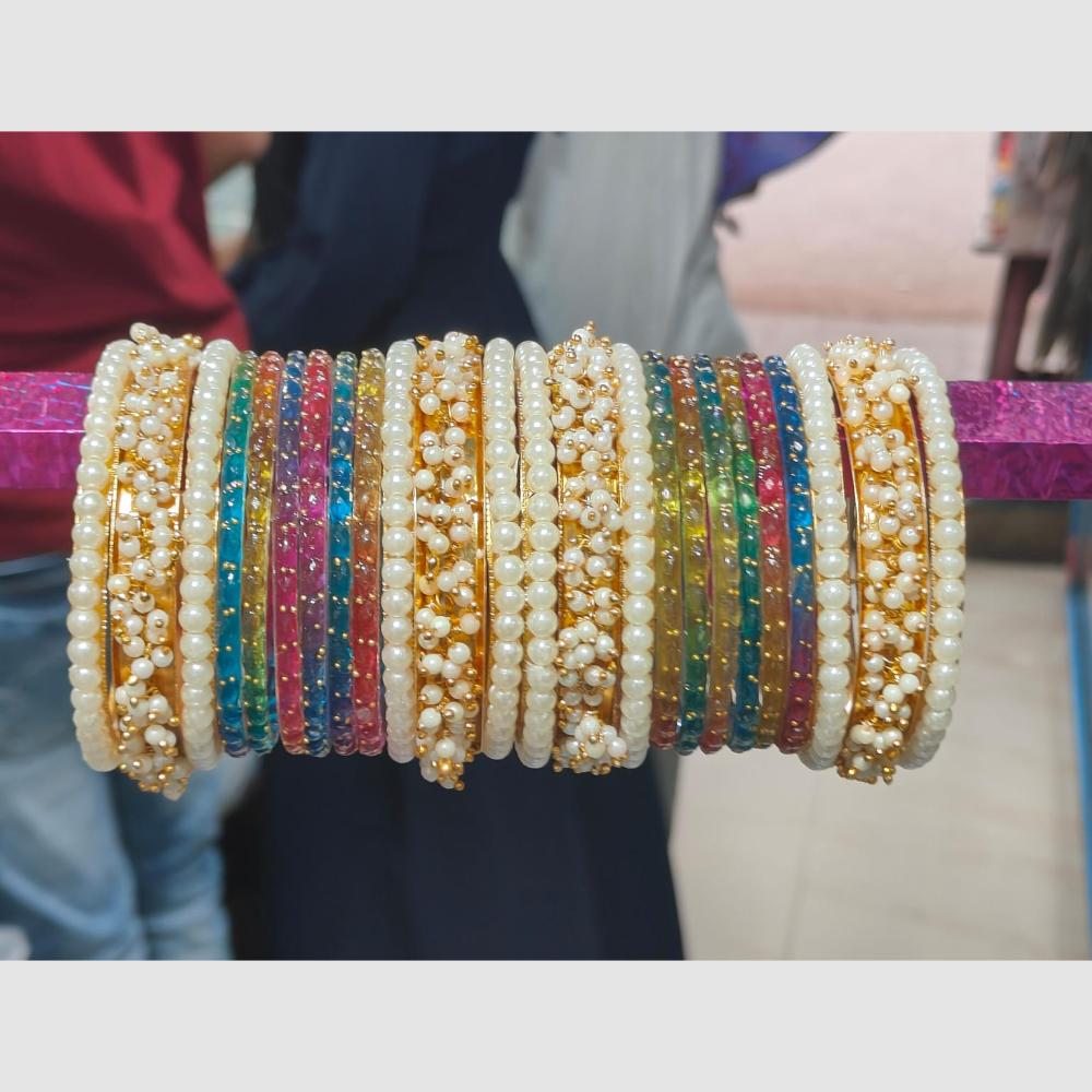 Pooja Bangles Sparkling Raindrop Glass And Pearl Designer Bangles Set for Women