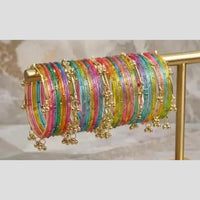 Pooja Bangles Austrian Stone And Pearl Kashmiri Glass Designer Bangles Set