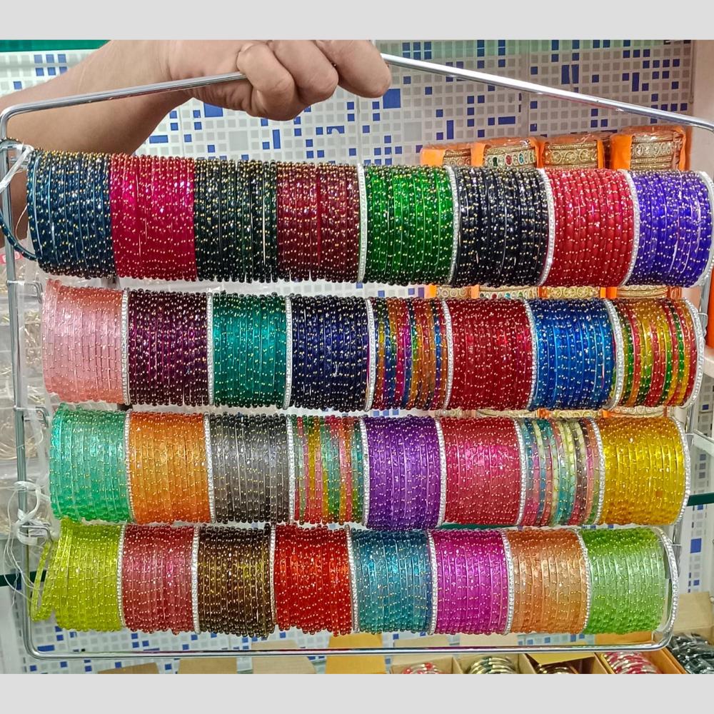 Pooja Bangles Raindrop Multi Color Glass Bangles Set