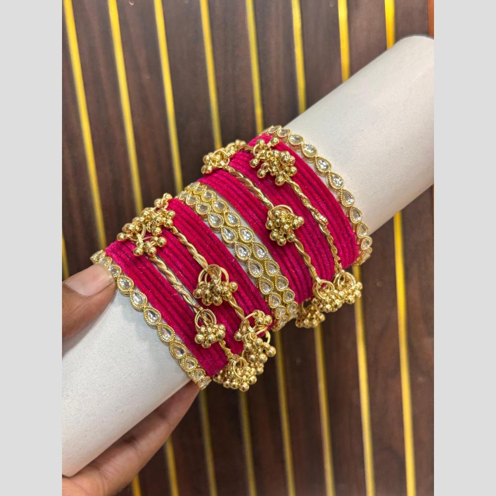 Pooja Bangles Kundan Stone Pearl Kashmiri Glass Designer Bangles Set
