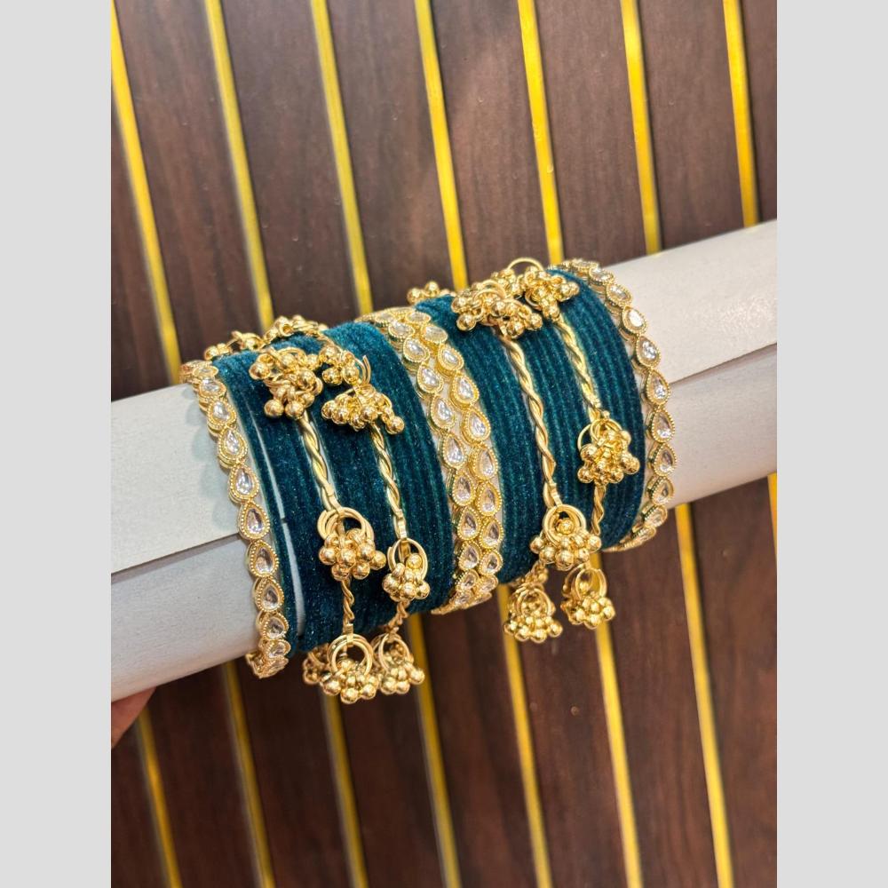 Pooja Bangles Kundan Stone Pearl Kashmiri Glass Designer Bangles Set