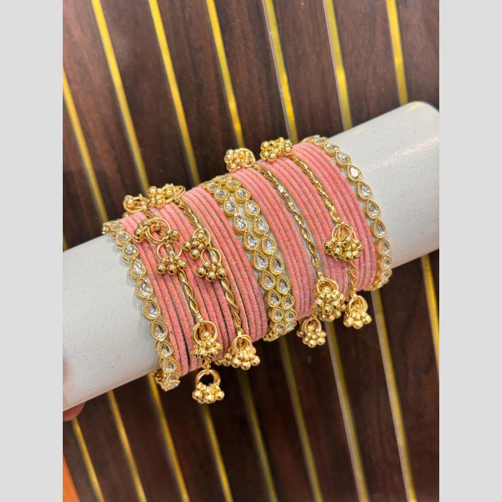 Pooja Bangles Kundan Stone Pearl Kashmiri Glass Designer Bangles Set