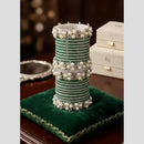 Pooja Bangles Glamorous Austrian Stone Pearl Occasion Wear Bangles Set