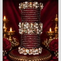 Pooja Bangles Glamorous Austrian Stone Pearl Occasion Wear Bangles Set