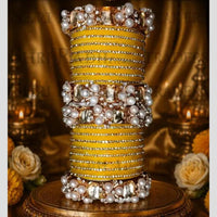 Pooja Bangles Glamorous Austrian Stone Pearl Occasion Wear Bangles Set