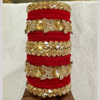 Pooja Bangles Premium Crystal Stone Velvet Bangles Set For Women