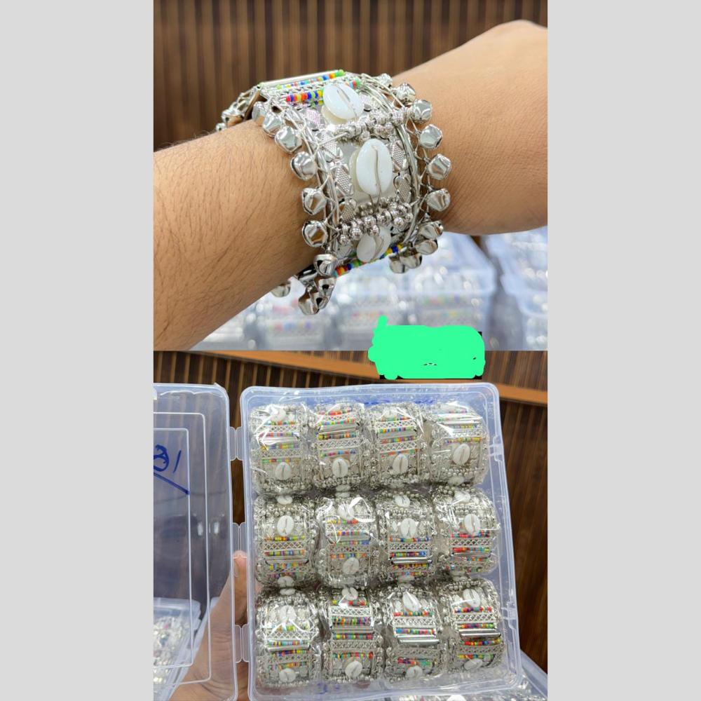 Pooja Bangles Oxidised Plated Mirror And Shell Ghungroo Openable Kada