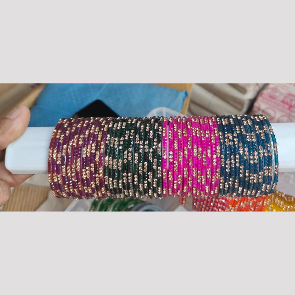 Pooja Bangles Glass Fancy Austrian Stone Bangles Set 