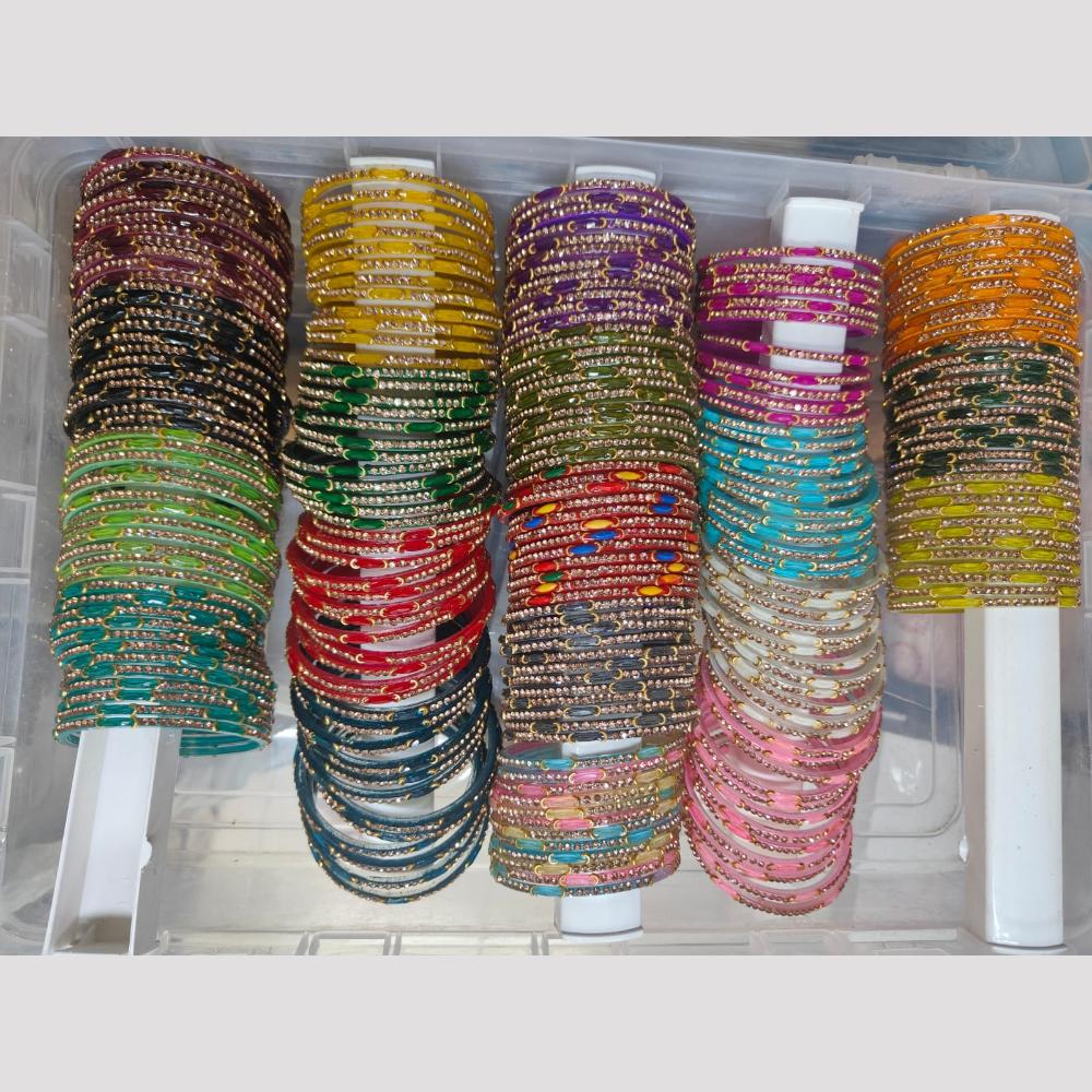 Pooja Bangles Glass Fancy Austrian Stone Bangles Set 