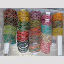 Pooja Bangles Glass Fancy Austrian Stone Bangles Set 