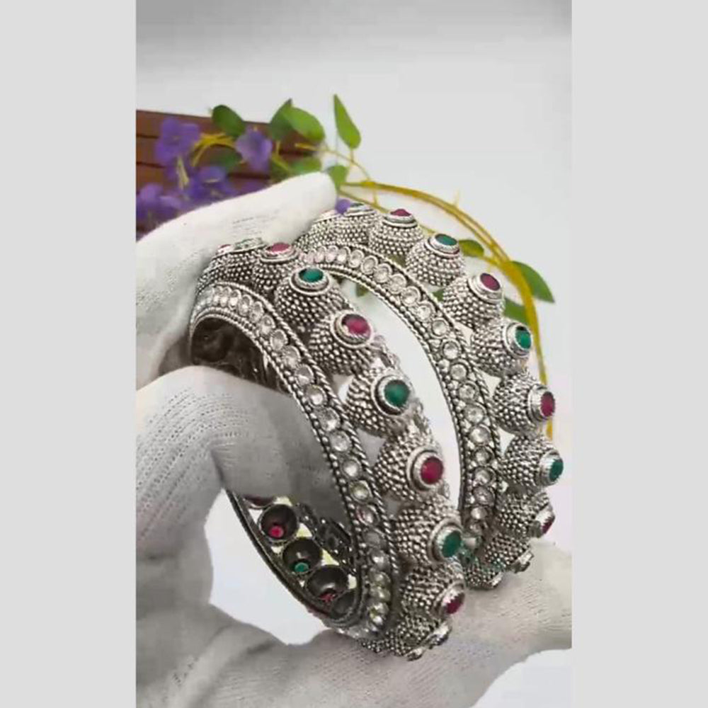 Pooja Bangles Vintage Oxidised Plated Pota Stone Bangles Set