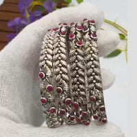 Pooja Bangles Vintage Oxidised Plated Pota Stone Bangles Set