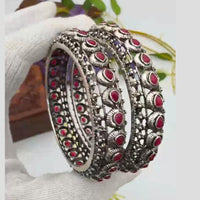 Pooja Bangles Vintage Oxidised Plated Pota Stone Bangles Set