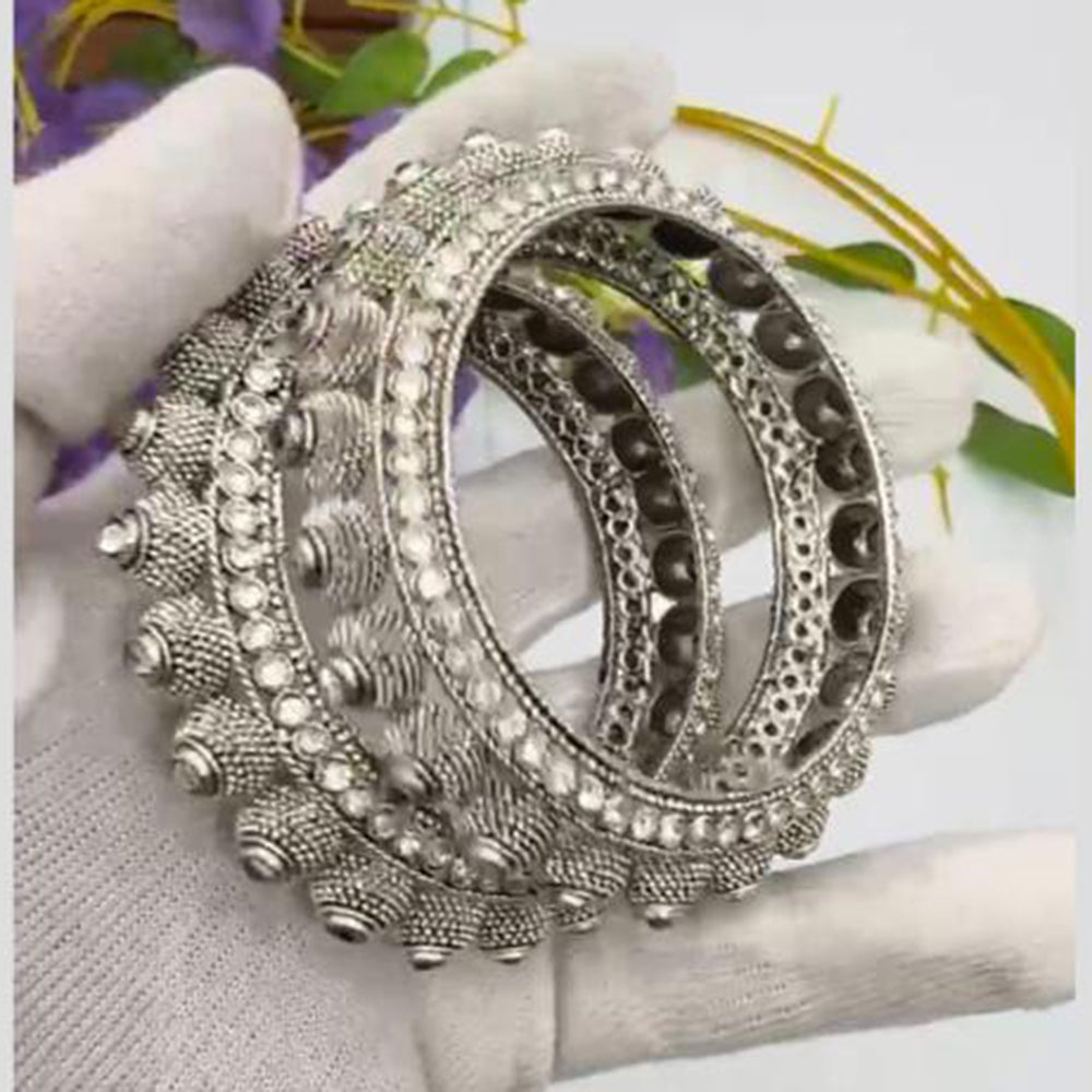 Pooja Bangles Vintage Oxidised Plated Pota Stone Bangles Set