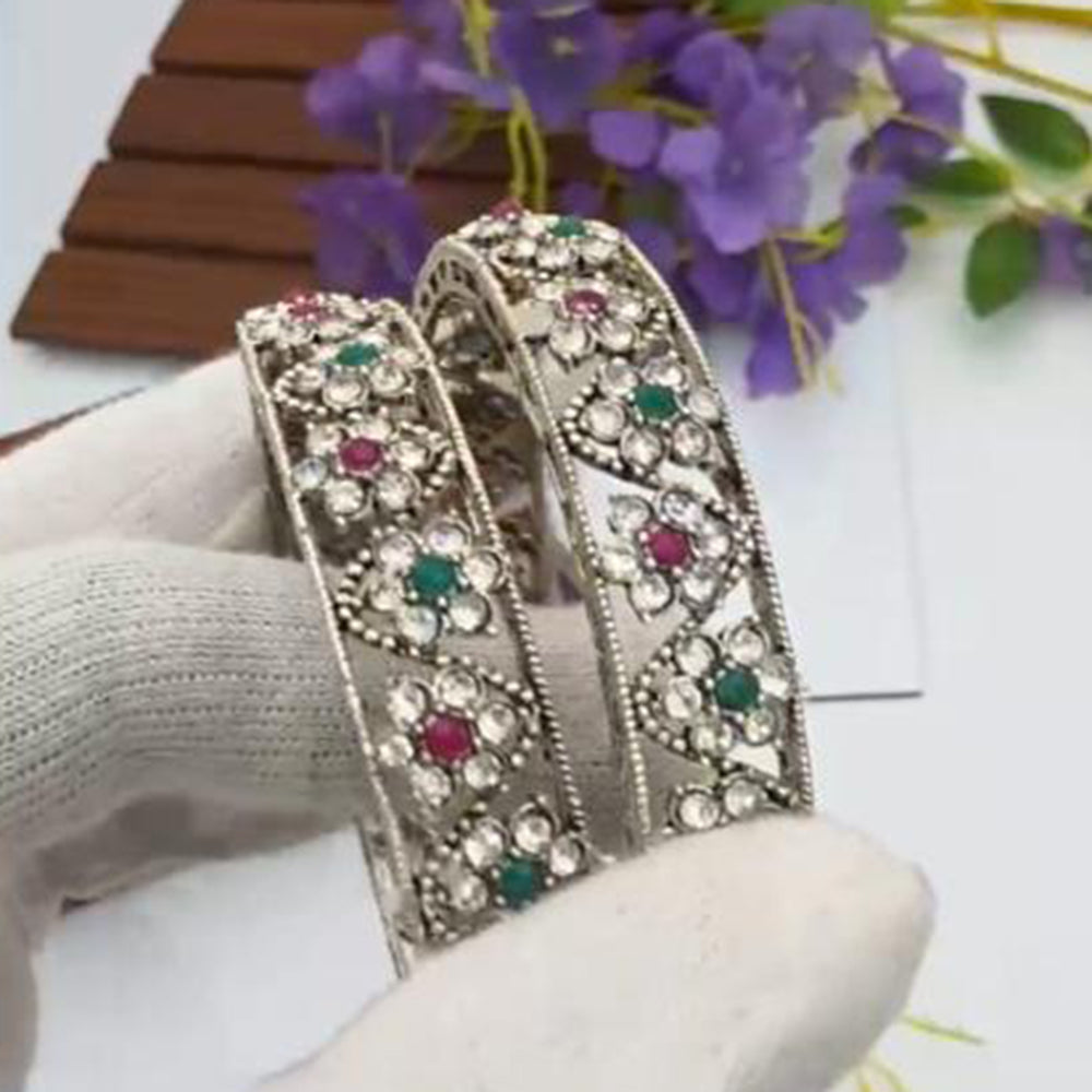 Pooja Bangles Vintage Oxidised Plated Pota Stone Bangles Set