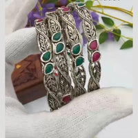 Pooja Bangles Vintage Oxidised Plated Pota Stone Bangles Set