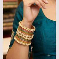 Pooja Bangles Multi-Color Glass And Pearl Wedding Wear Bangles Set